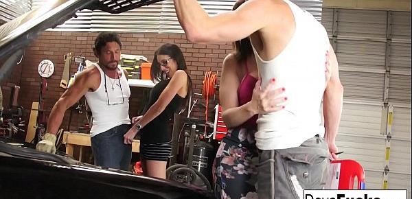  Two hotties fuck their mechanics after they fix their car